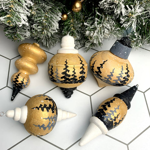 Handpainted wood ornaments by Dominique Wilmore - Wren + Finn