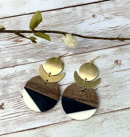 New! Leeway Statement Earrings a combination of wood and acrylic matched perfectly with brass elements.