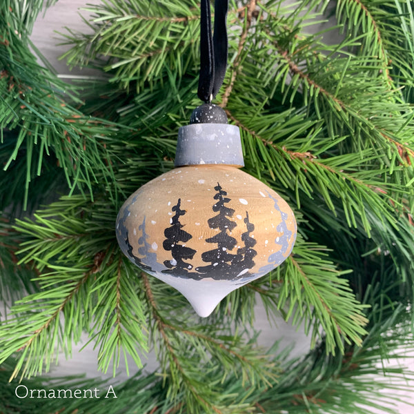 Handpainted wood ornaments by Dominique Wilmore - Wren + Finn