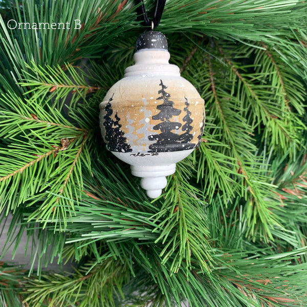 Handpainted wood ornaments by Dominique Wilmore - Wren + Finn