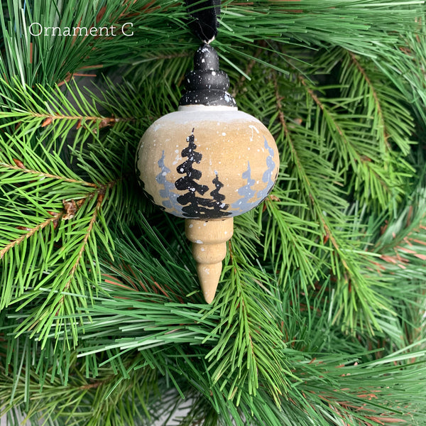 Handpainted wood ornaments by Dominique Wilmore - Wren + Finn
