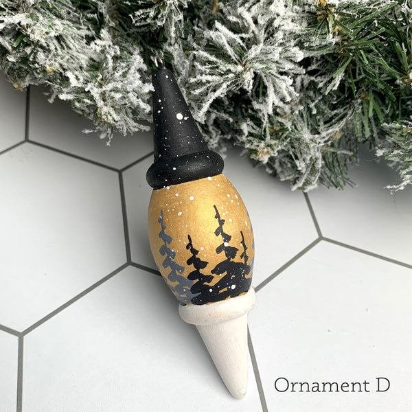 Handpainted wood ornaments by Dominique Wilmore - Wren + Finn